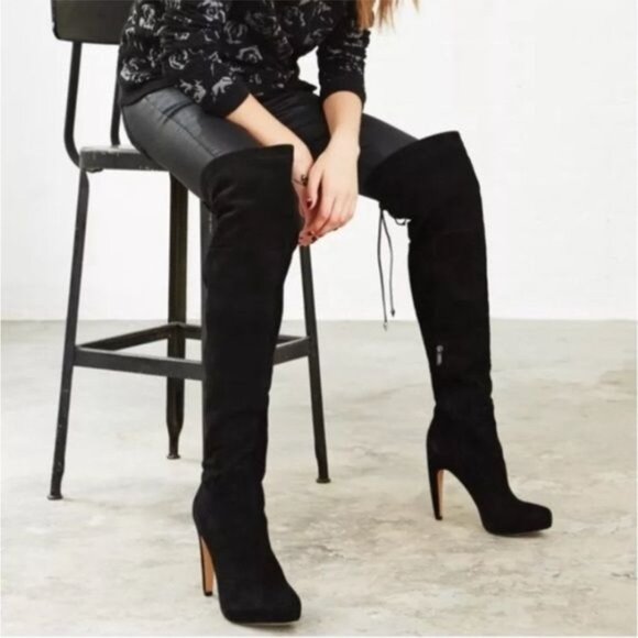 SAM EDELMAN Kayla Over the Knee heeled Suede Black Boot 8 - Picture 8 of 10